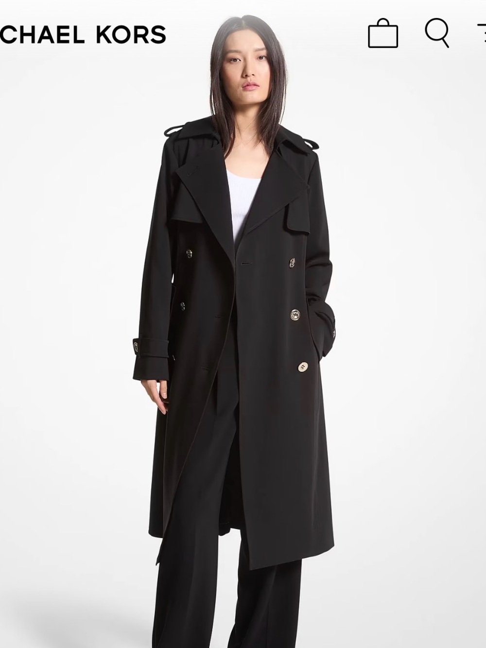 New Michael Kors Black Woven Wool Blench Trench Coat Size S